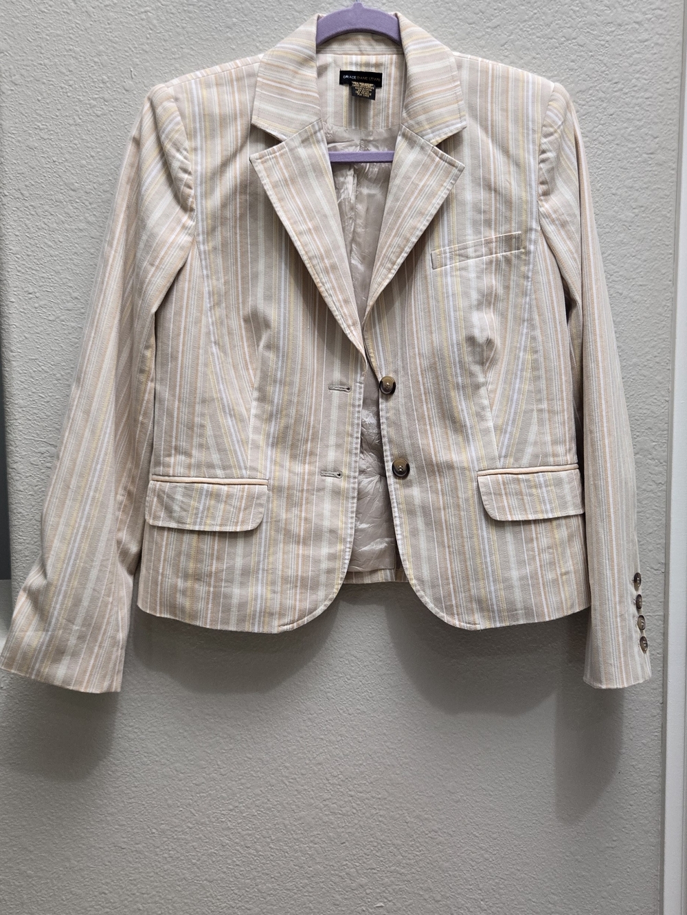 Beige & Yellow Striped Women’s Blazer Jacket